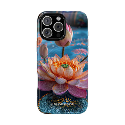 Vibrant Lotus Embroidery - Tough + MagSafe® iPhone 16 Phone Case