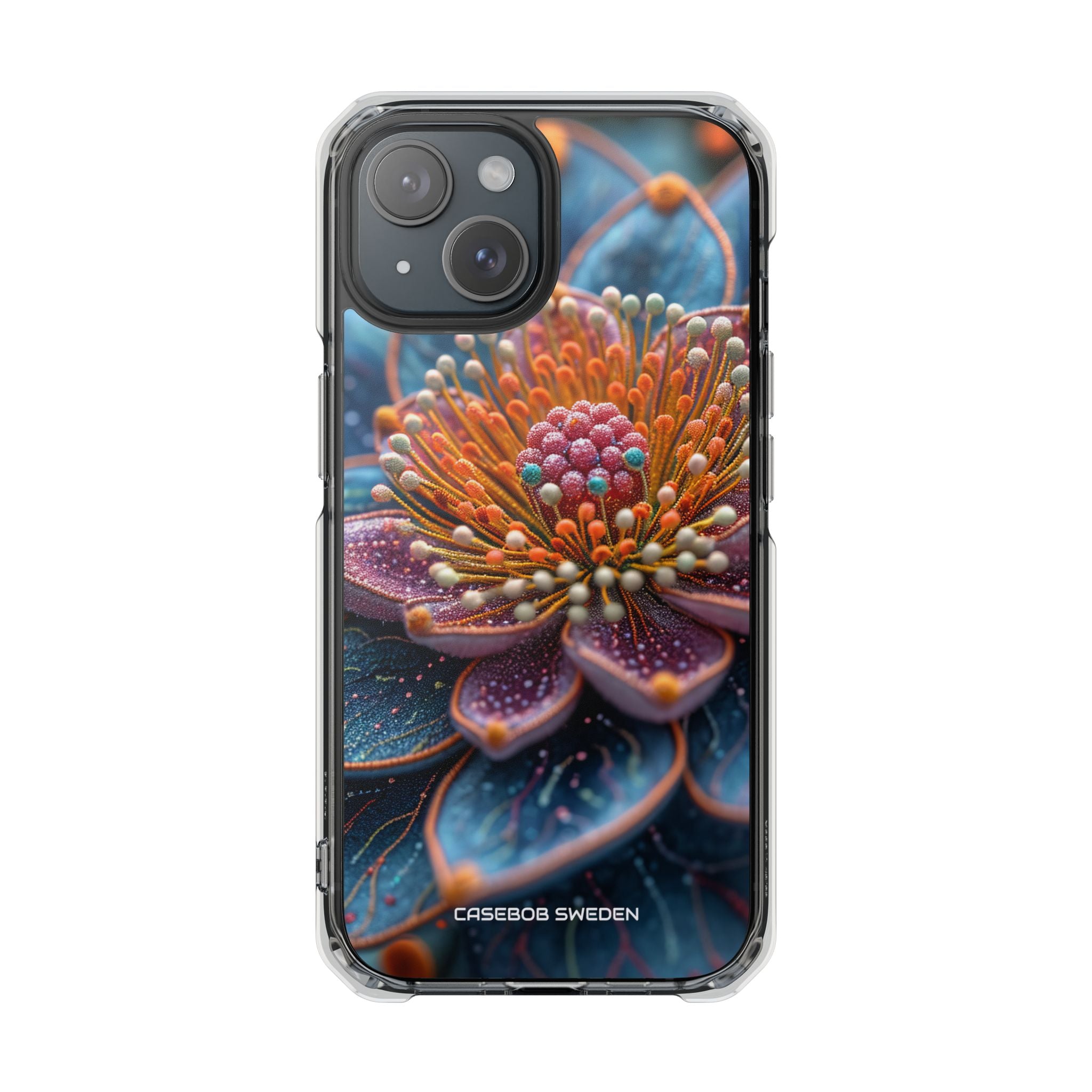 Blue-Orange Floral Swirl - Clear Impact iPhone 15 Phone Case