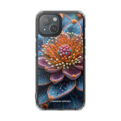 Blue-Orange Floral Swirl - Clear Impact iPhone 15 Phone Case