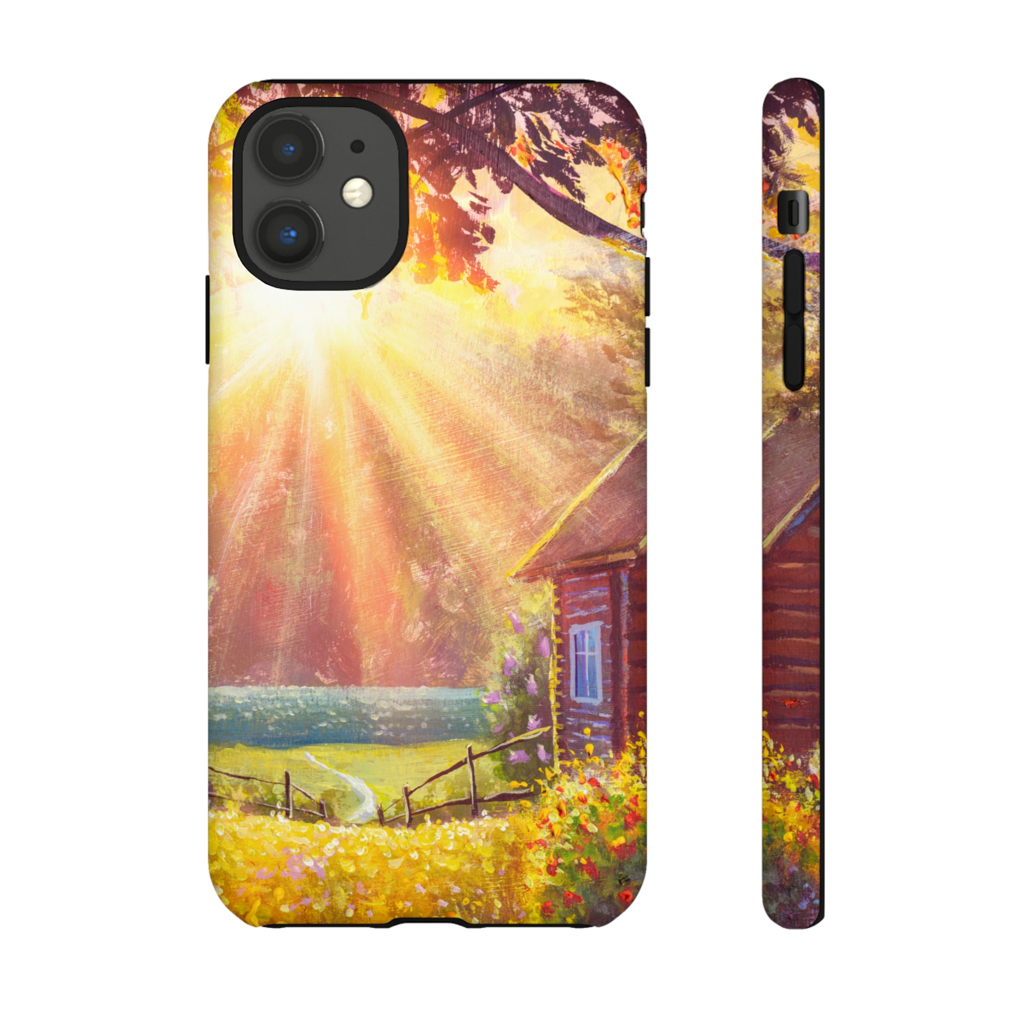 Flower Bushes Wooden House - Protective Phone Case