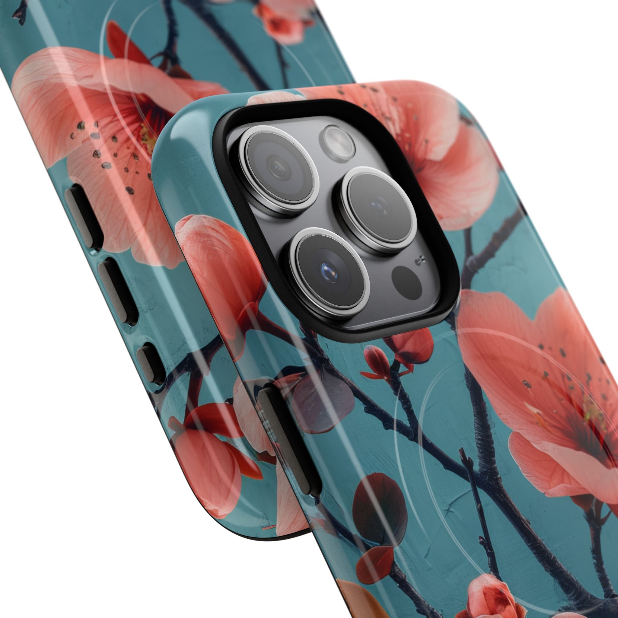 Teal Coral Blossom - Tough + MagSafe® iPhone 15 Phone Case