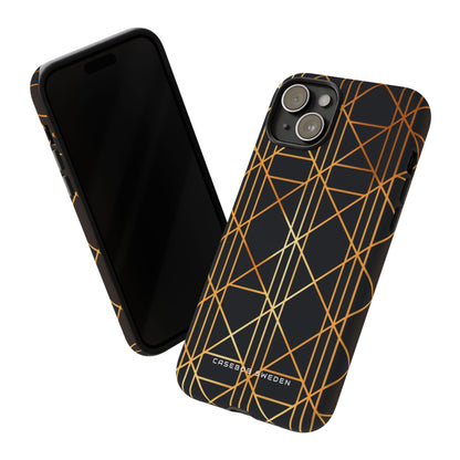 Golden Geometric Elegance iPhone 15 - Tough Phone Case