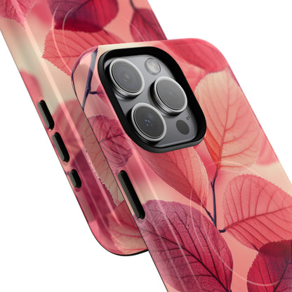 Elegant Pink Leaves iPhone 15 | Tough+ Phone Case