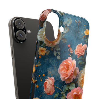 Blue Floral Elegance - Slim iPhone 16 Phone Case