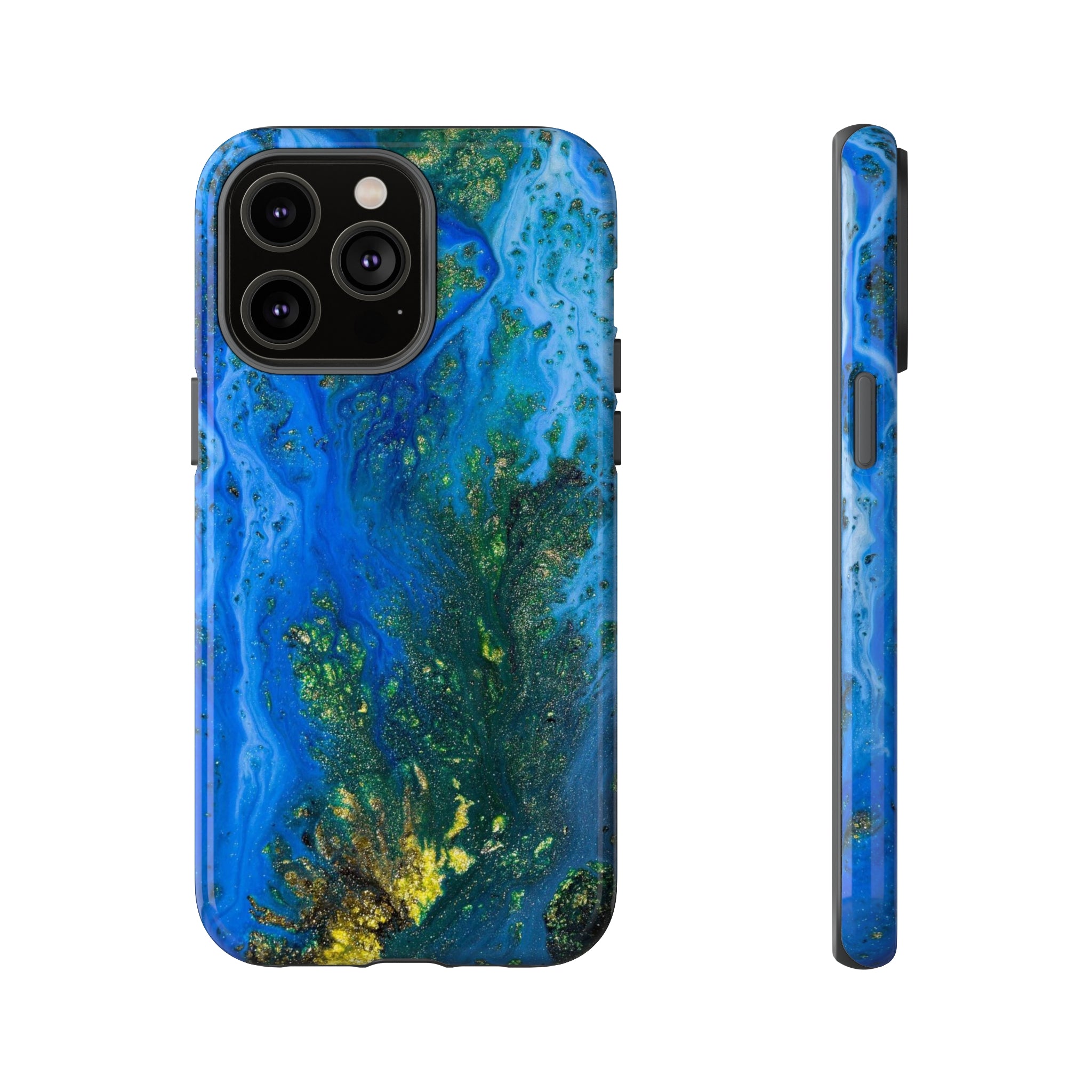 Blue Globe Ink Art iPhone Case (Protective) iPhone 14 Pro Max Glossy Phone Case