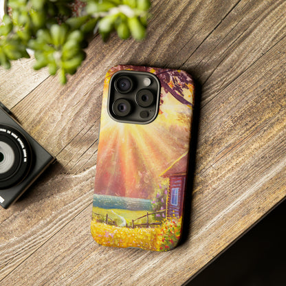 Flower Bushes Wooden House - Protective Phone Case