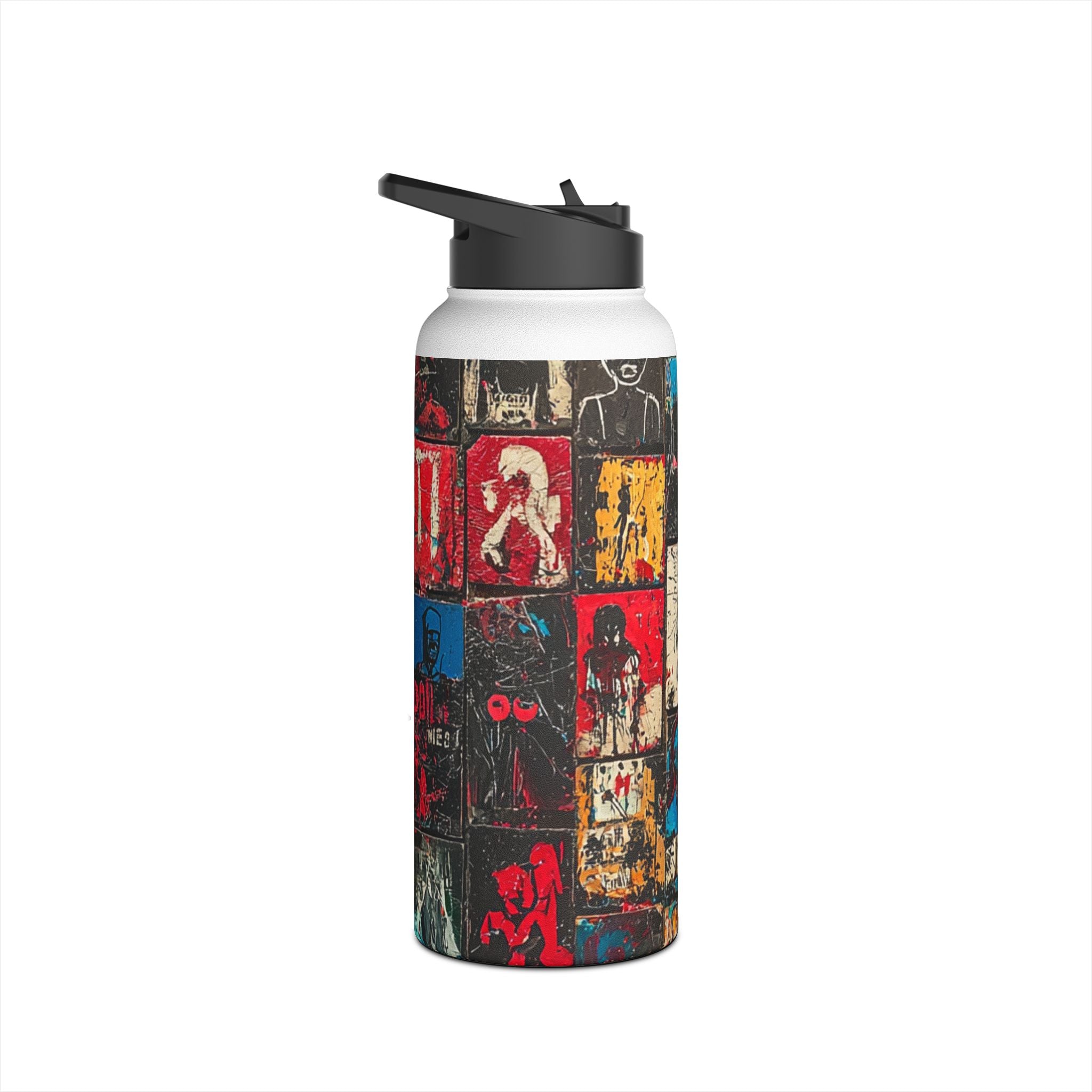 Portrait Grid Crimson - Stainless Steel Water Bottle