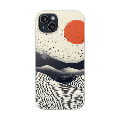 Red Sun Over Flowing Horizons iPhone 15 - Flexi Phone Case