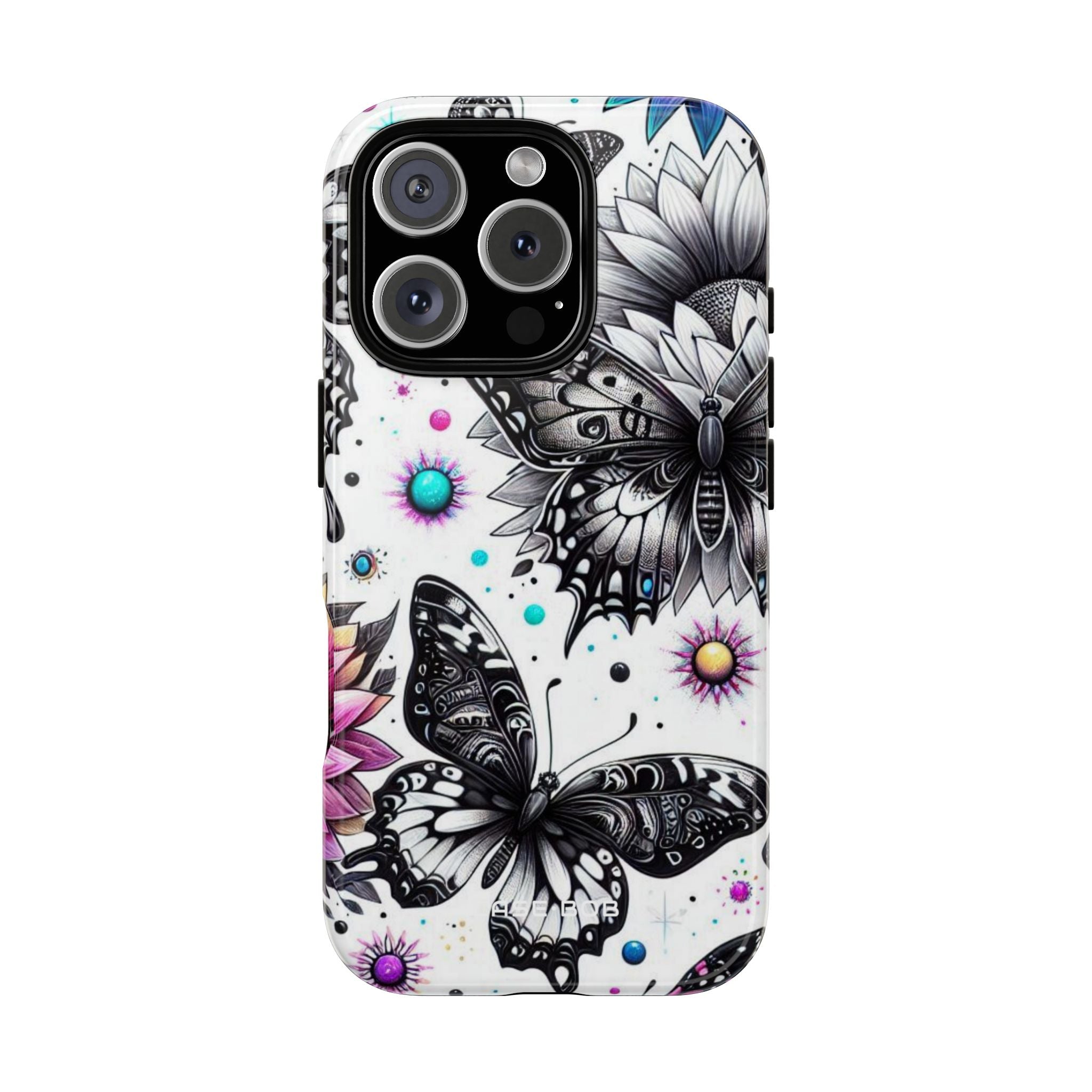 Monochrome Butterflies Sunlit iPhone 16 Pro Case - Tough