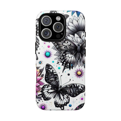Monochrome Butterflies Sunlit iPhone 16 Pro Case - Tough