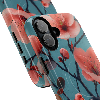 Teal Coral Blossom - Tough + MagSafe® iPhone 16 Phone Case