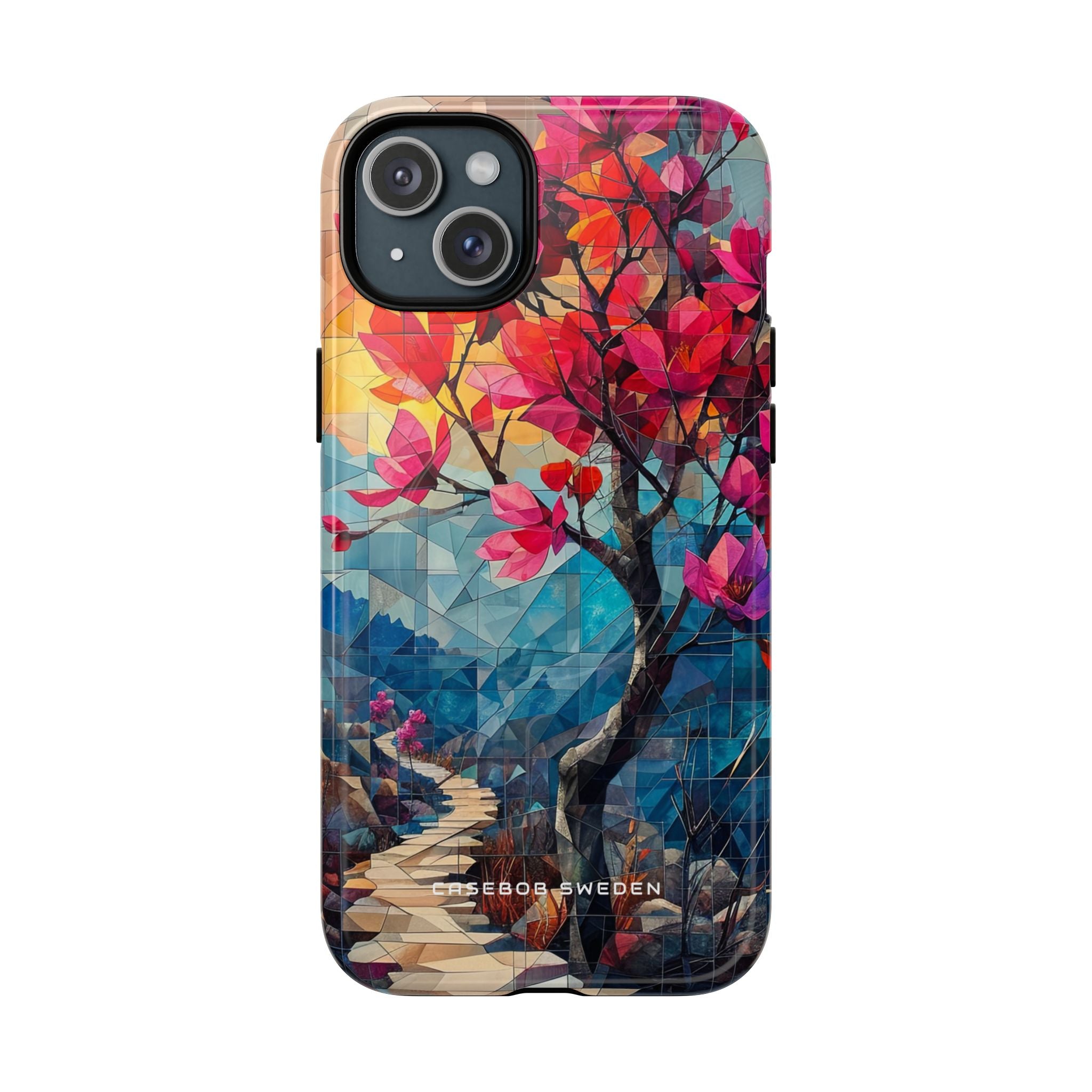 Vibrant Geometric Tree Landscape iPhone 15 | Tough+ Phone Case