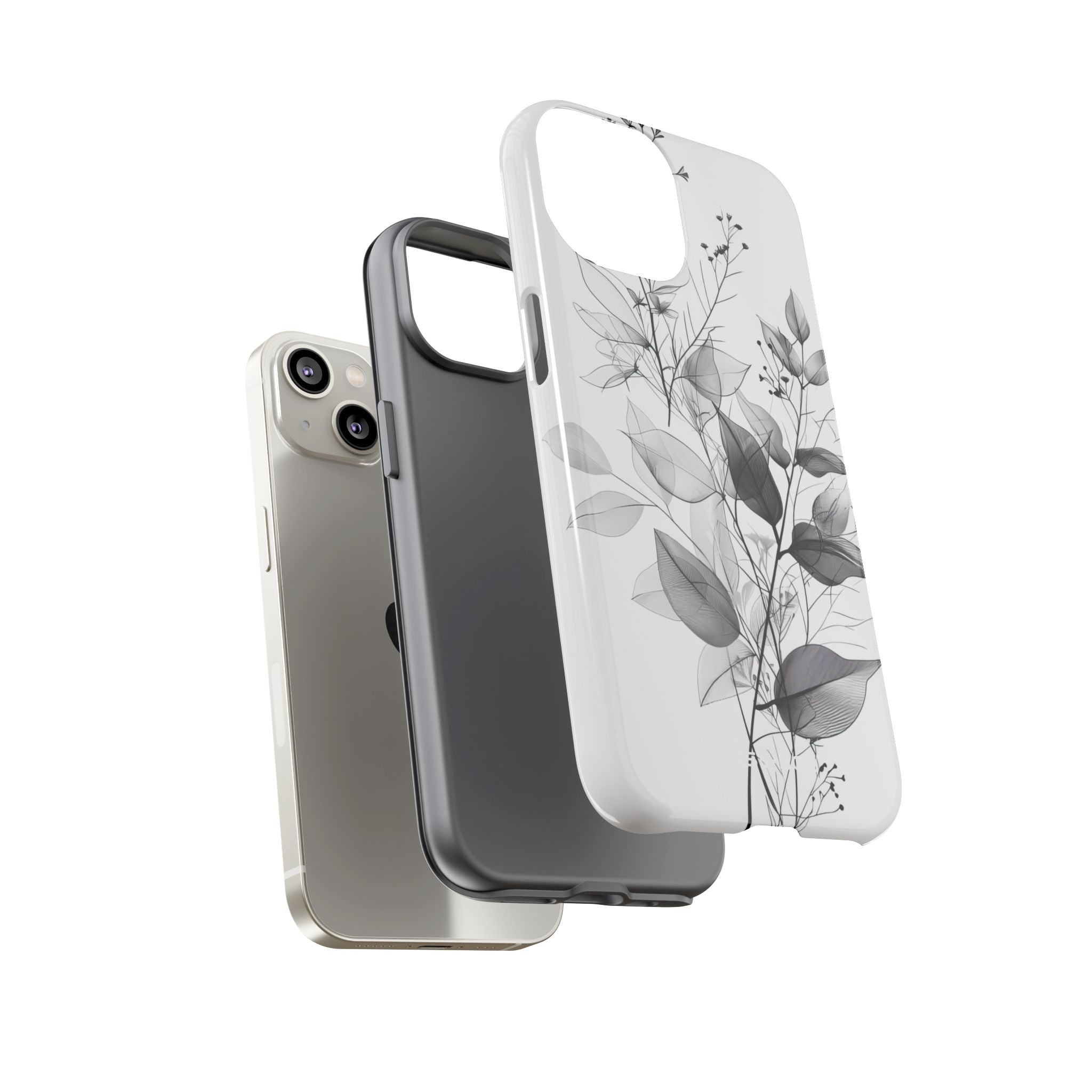 Veined Leaves Gray iPhone 14 Case - Tough