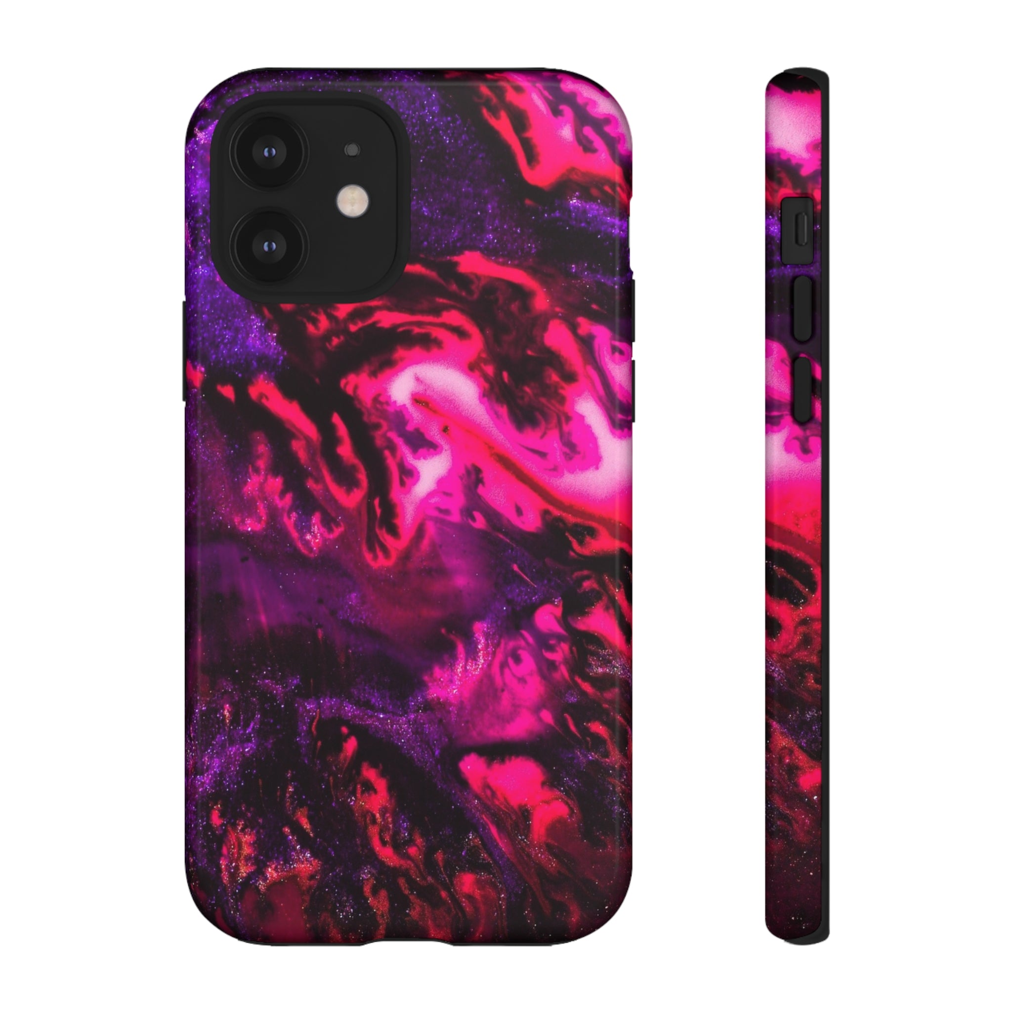 Deep Pink Galaxy Ink Art iPhone Case (Protective) iPhone 12 Glossy Phone Case