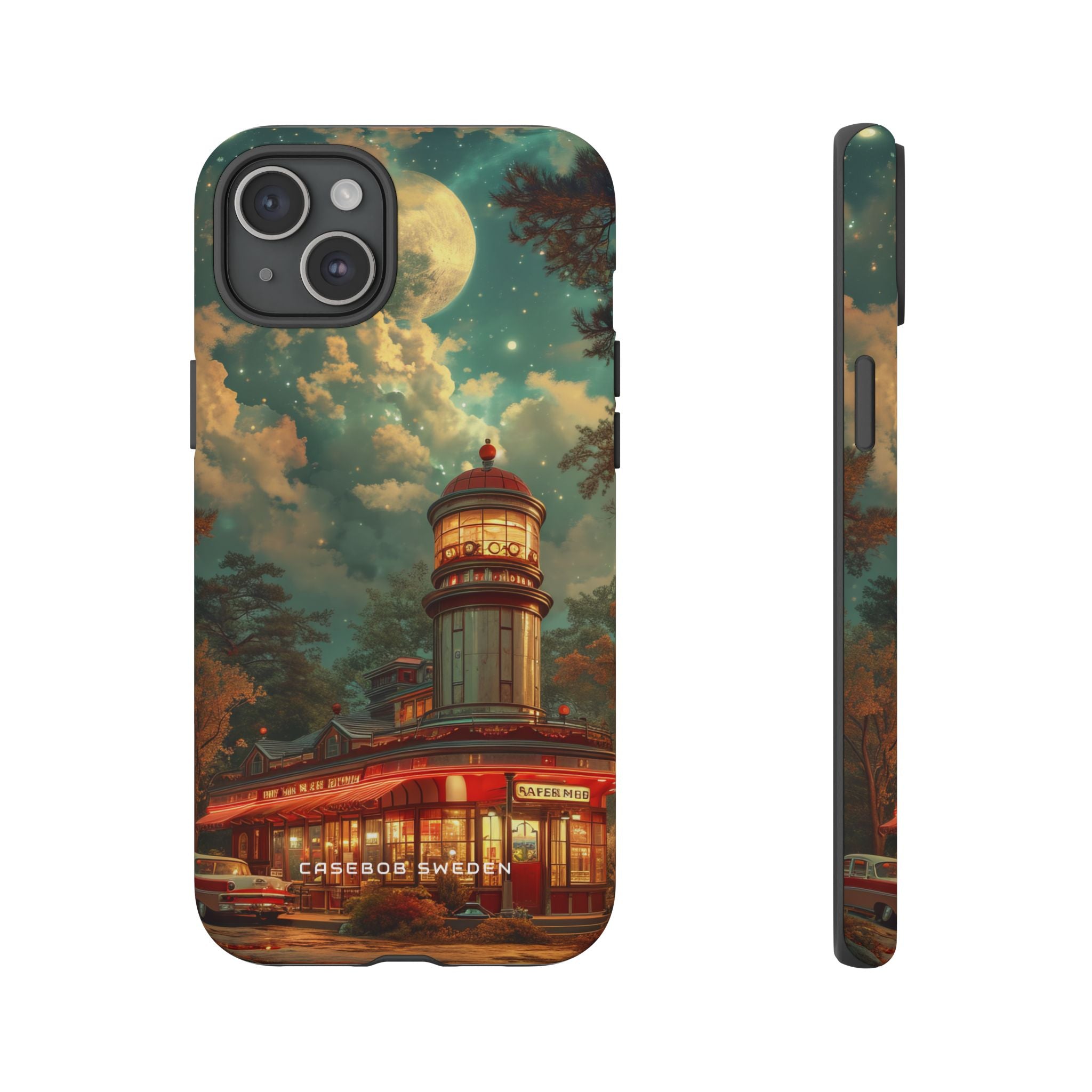 Vintage Moonlit Diner Fantasy iPhone 15 - Tough Phone Case