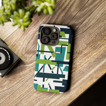 Green Geometry Glide iPhone 15 - Tough Phone Case