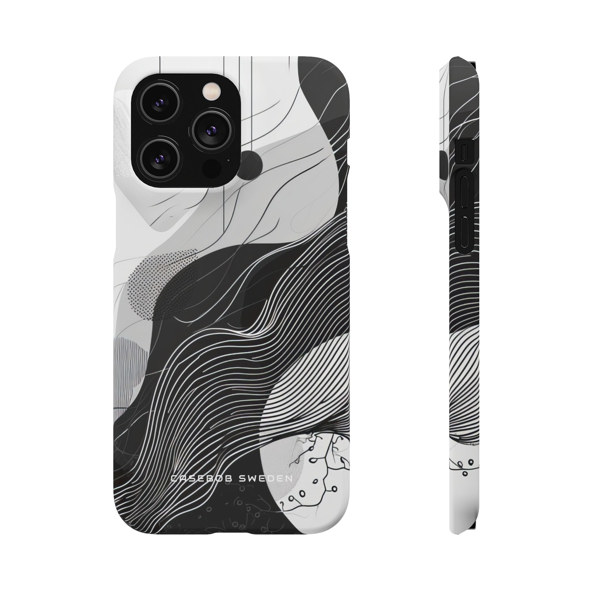 Fluid Rhythms: Monochrome Line Flow iPhone 14 - Slim Phone Case