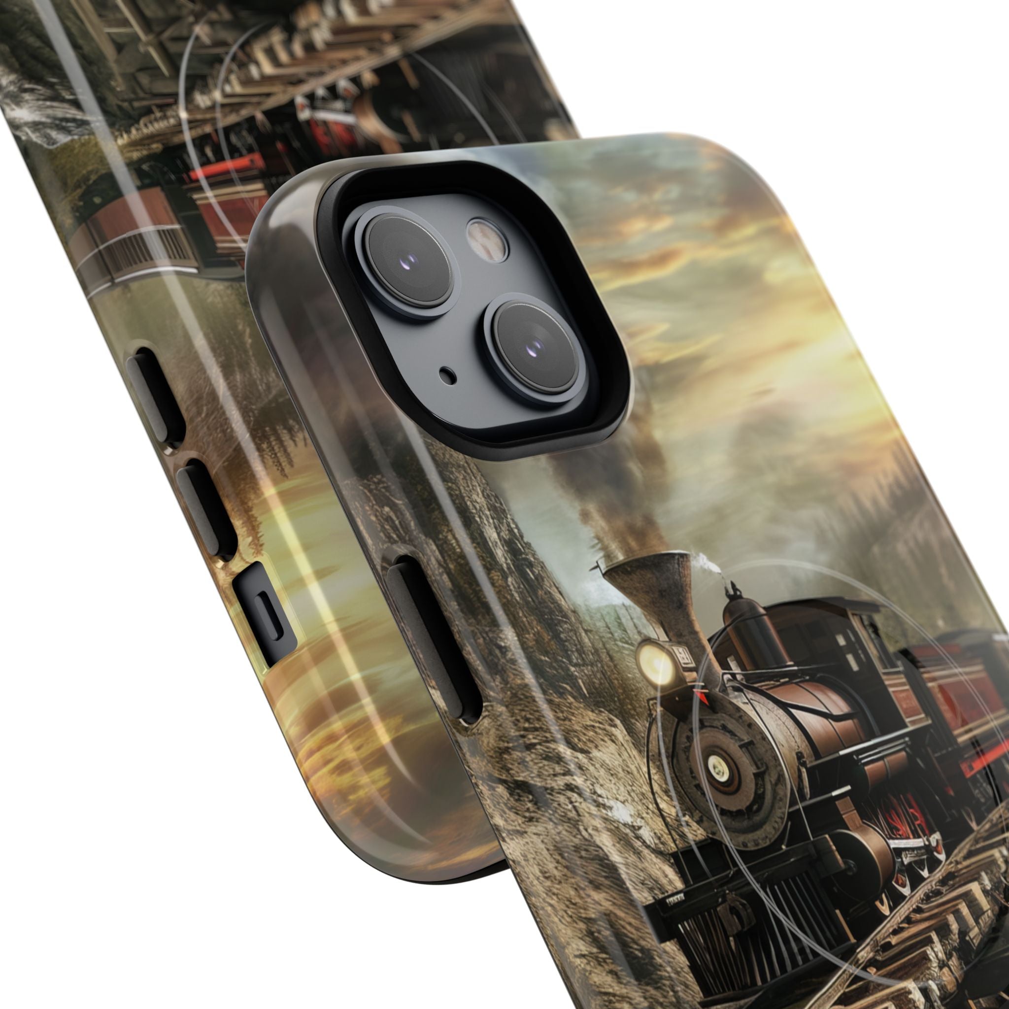 Vintage Steam Train Crossing Mountain Bridge iPhone 14 | Tough+ Phone Case