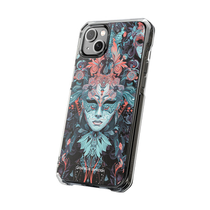 Mystic Teal Coral Mask - Clear Impact iPhone 14 Phone Case