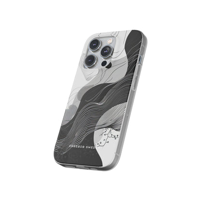 Fluid Rhythms: Monochrome Line Flow iPhone 14 - Flexi Phone Case