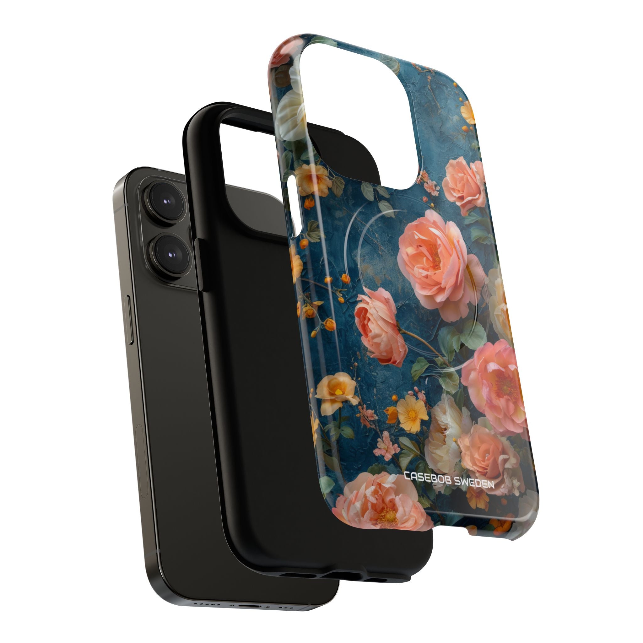 Blue Floral Elegance - Tough + MagSafe® iPhone 14 Phone Case