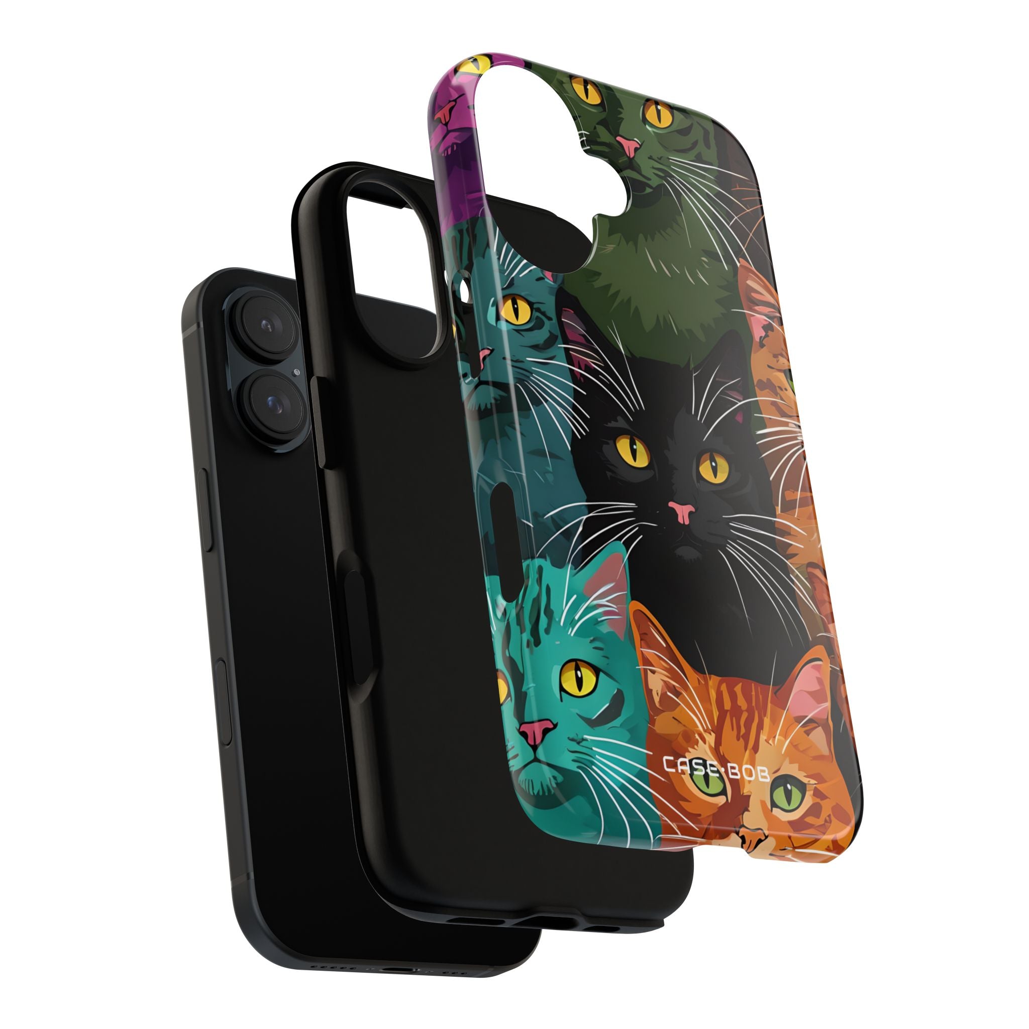 Teal Cat Grid iPhone 16 Case - Tough