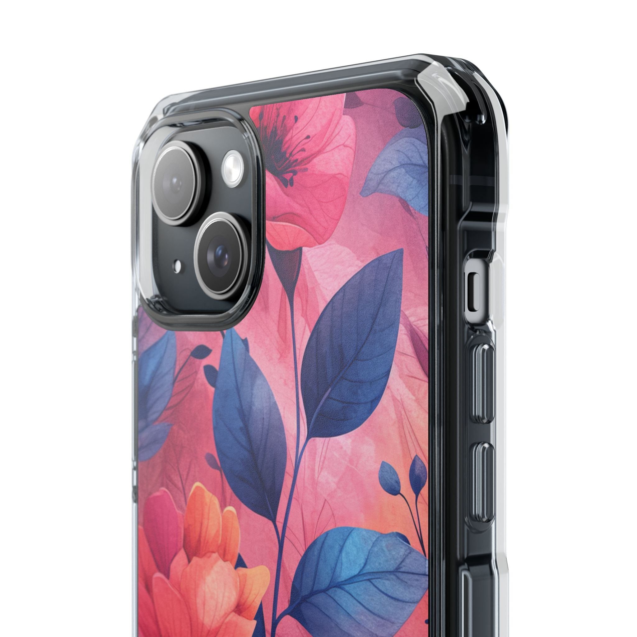 Pink Blue Floral - Clear Impact iPhone 15 Phone Case