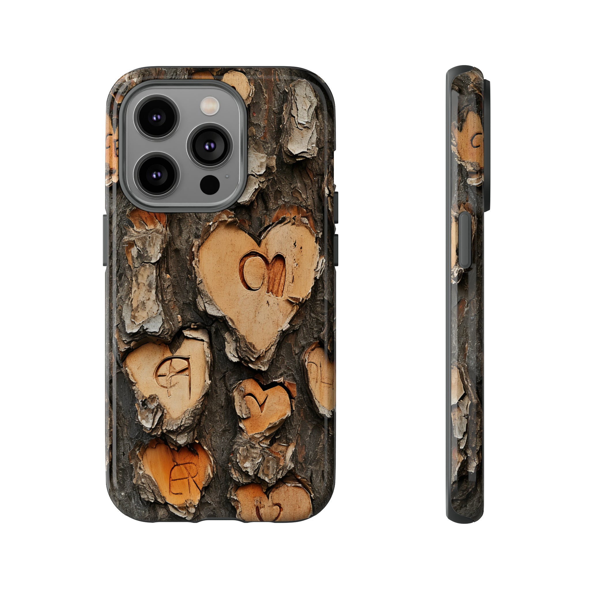 Carved Heart Trees & Initials - Protective Phone Case