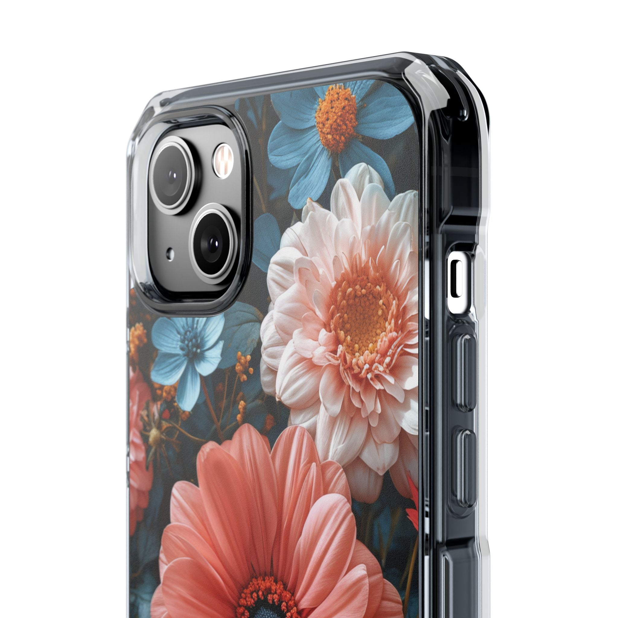 Coral Teal Blooms - Clear Impact iPhone 14 Phone Case