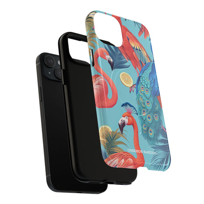 Tropical Flamingo Bliss - Tough + MagSafe® iPhone 15 Phone Case