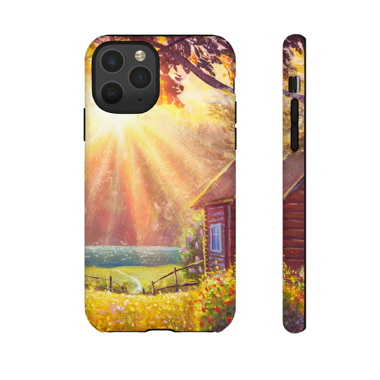 Flower Bushes Wooden House - Protective Phone Case