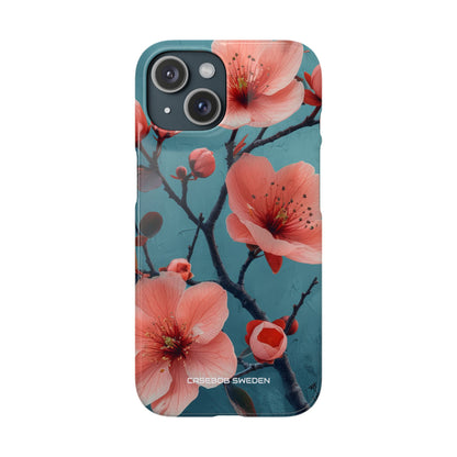 Teal Coral Blossom - Slim iPhone 15 Phone Case