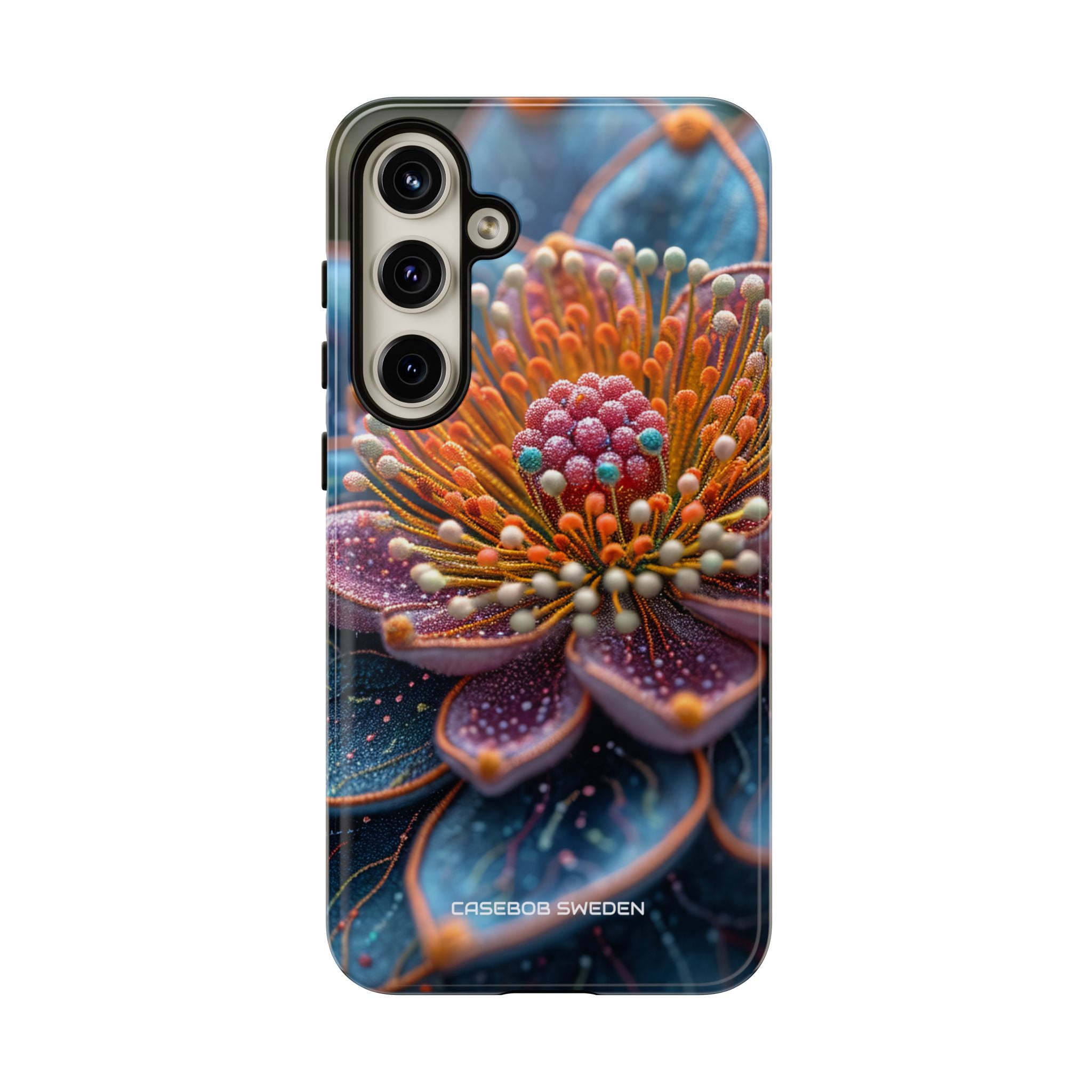 Blue-Orange Floral Swirl - Tough Samsung S24 Phone Case