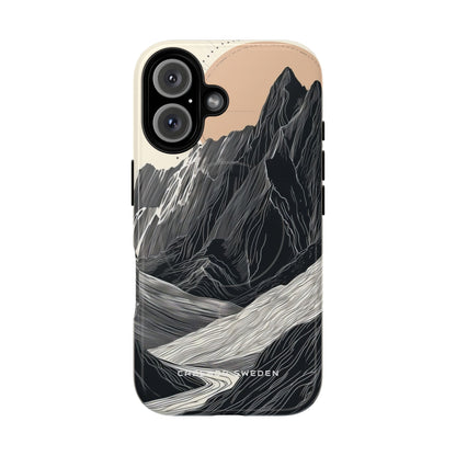 Minimalist Mountain Landscape with Flowing River iPhone 16 | Tough+ Phone Case