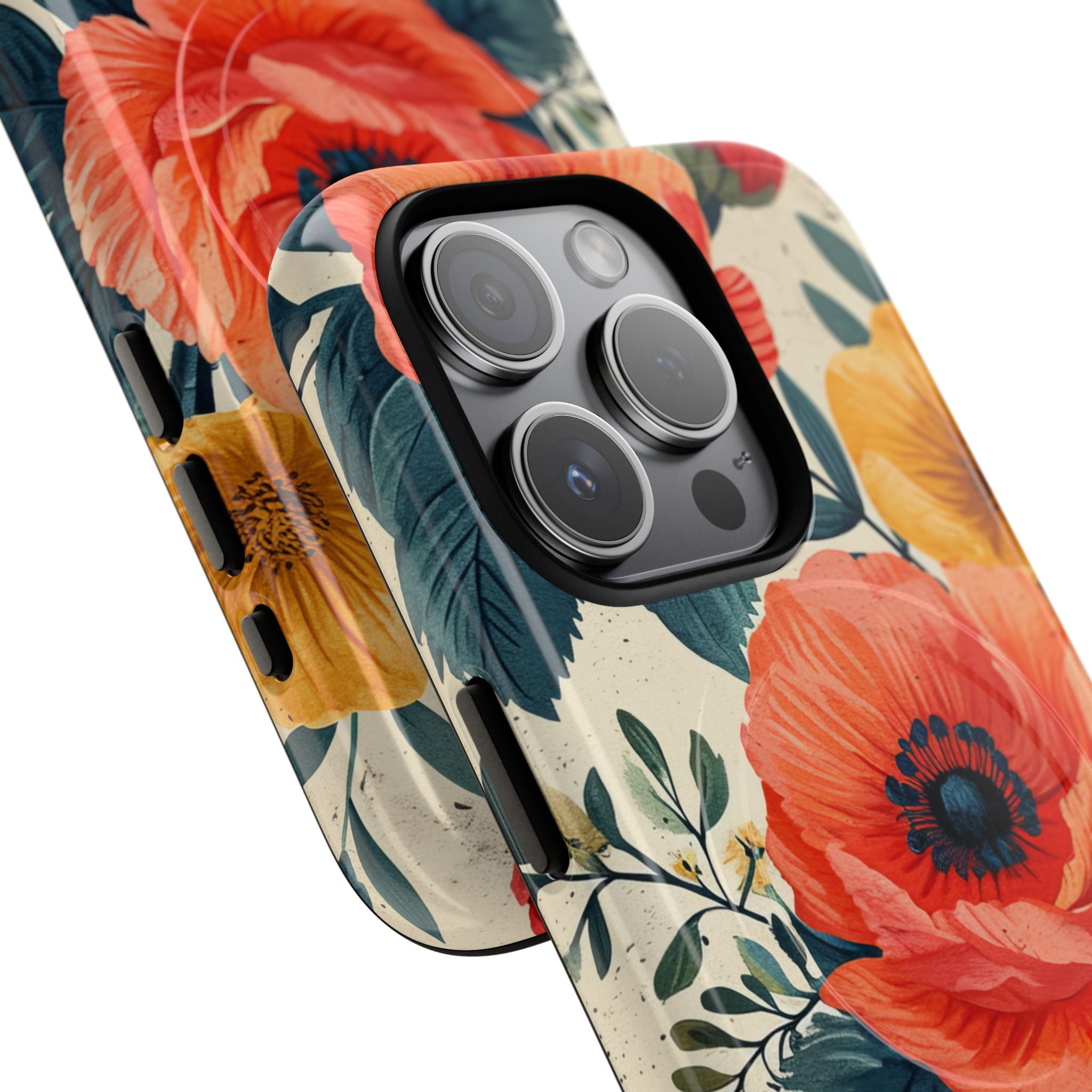 Vibrant Botanical Poppies - Tough + MagSafe® iPhone 15 Phone Case