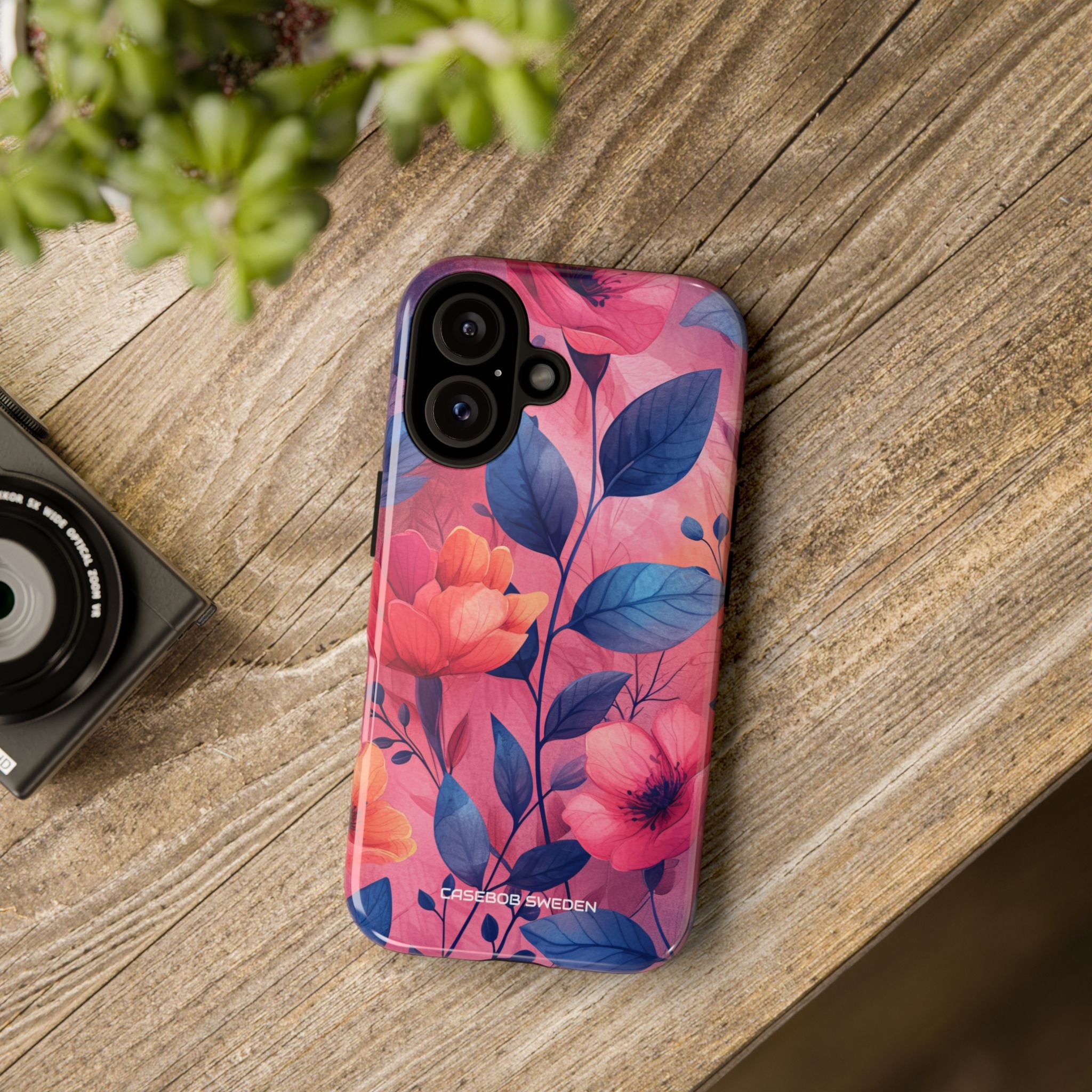 Pink Blue Floral - Tough iPhone 16 Phone Case