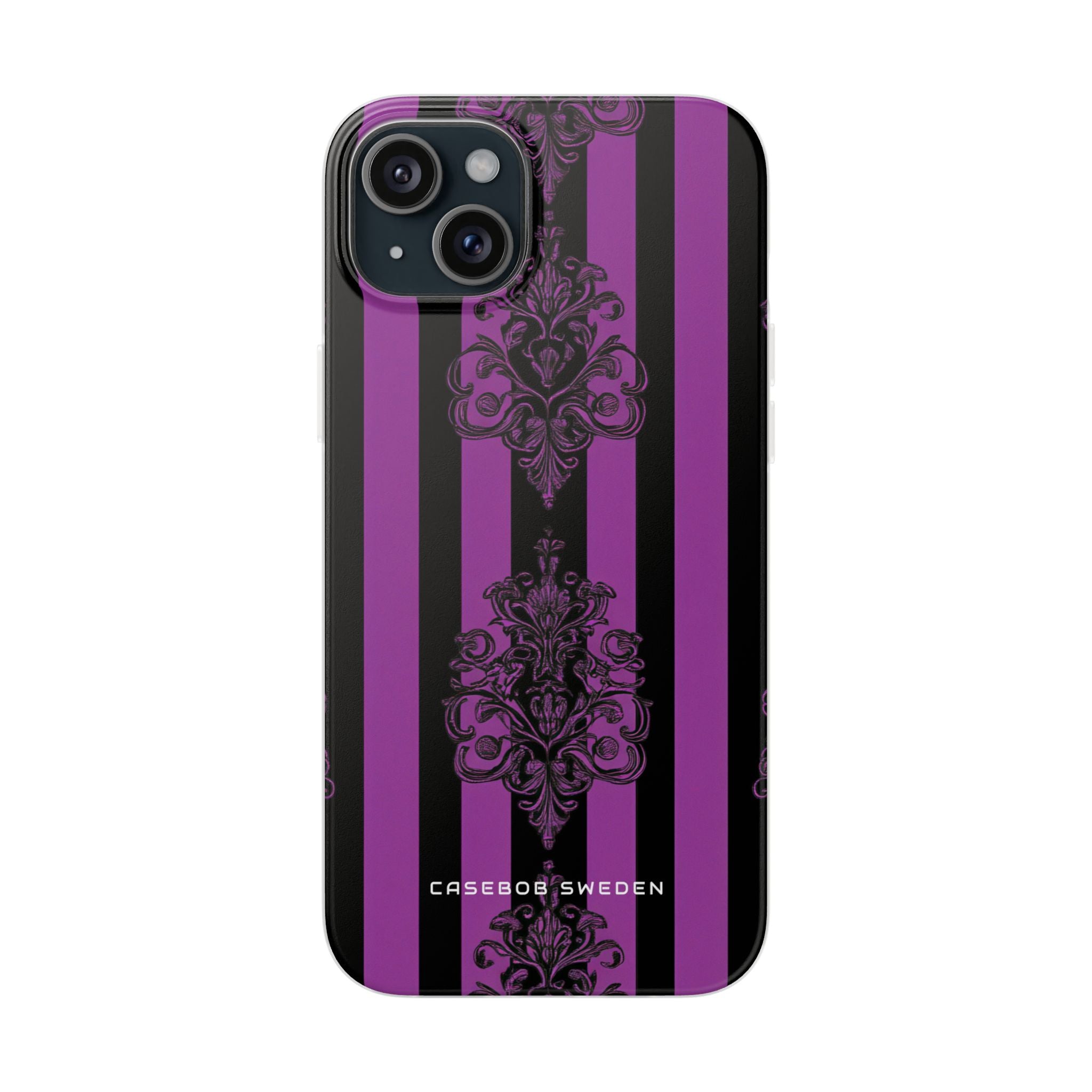 Gothic Elegance with Vertical Stripes and Ornamental Motifs iPhone 15 - Flexi Phone Case