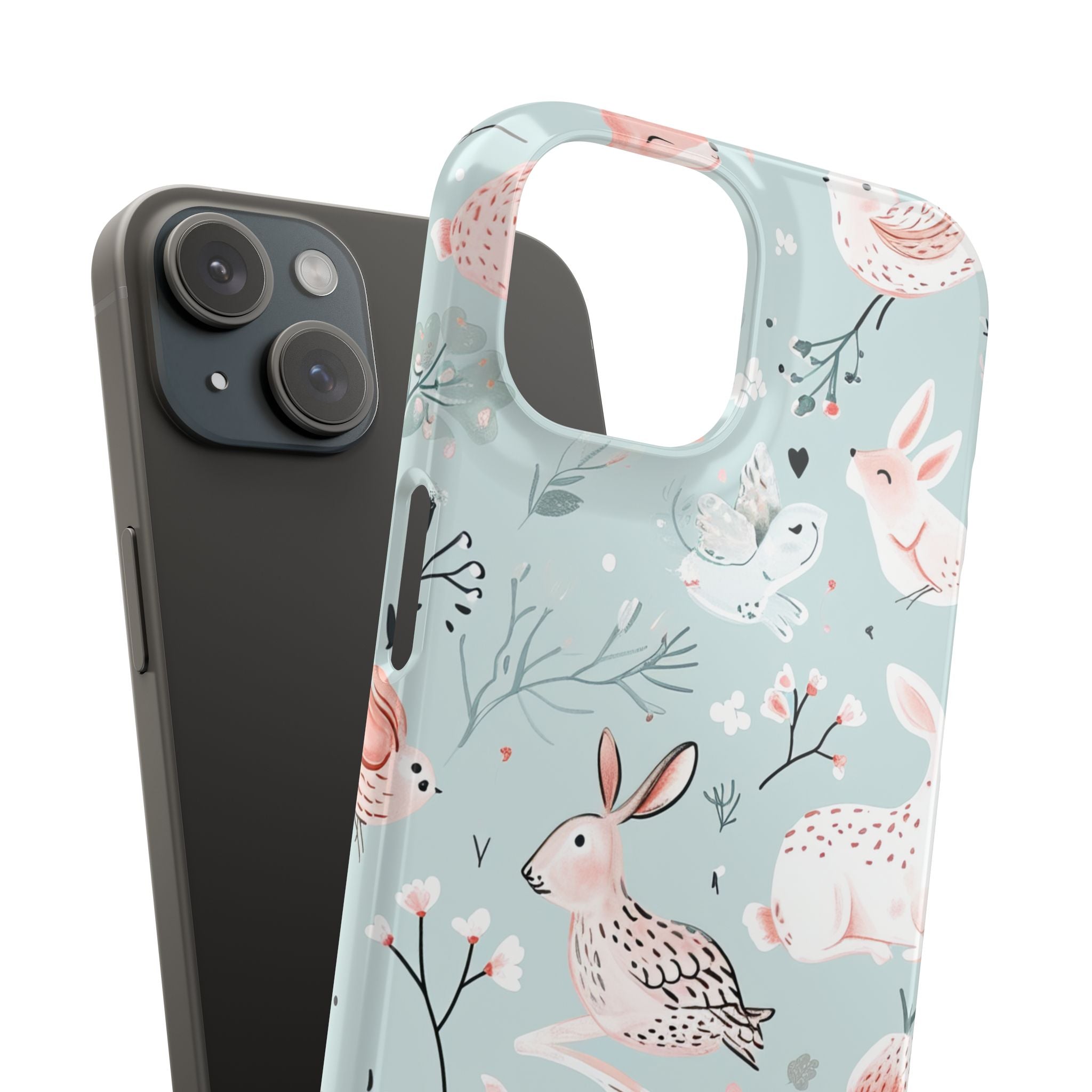 Whimsical Bunny Blossom - Slim iPhone 15 Phone Case