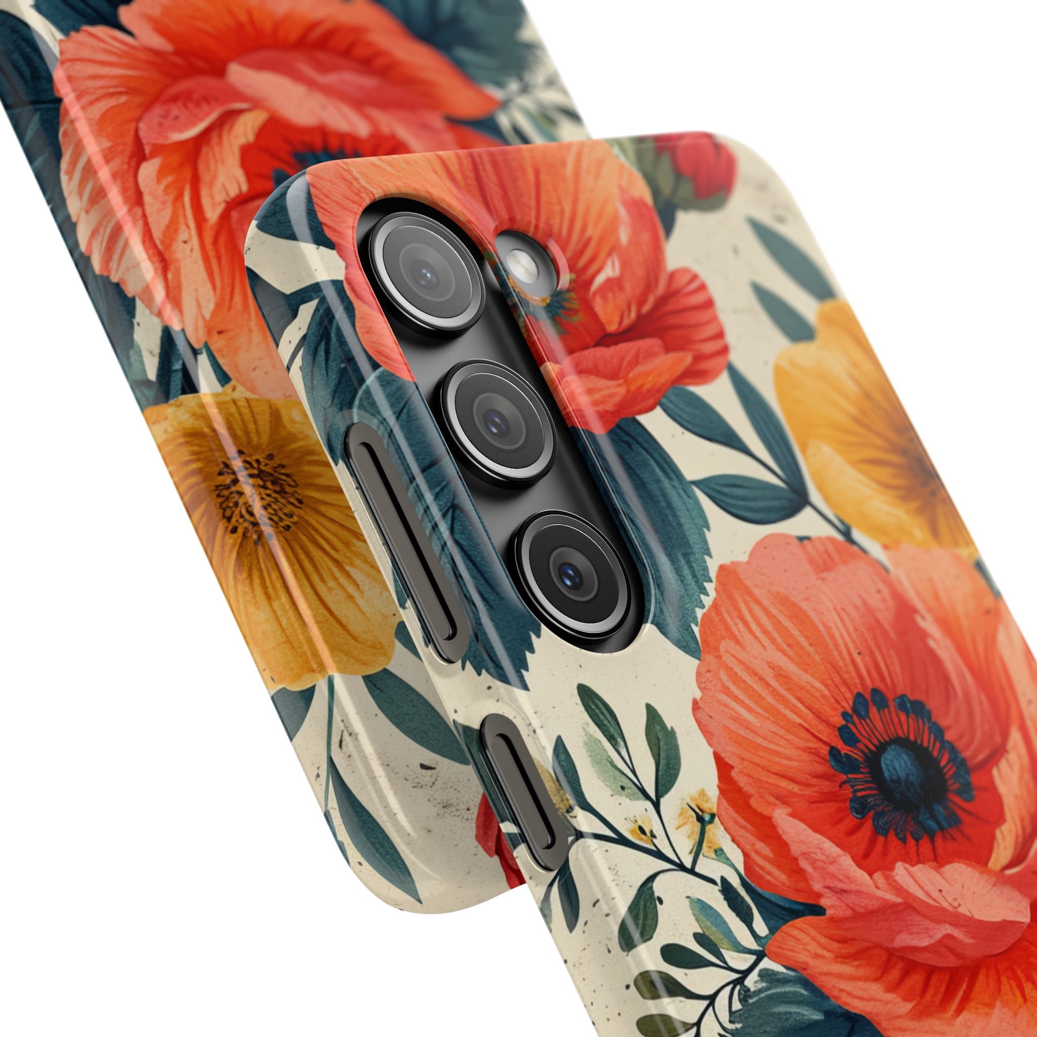 Vibrant Botanical Poppies - Slim Samsung S23 Phone Case