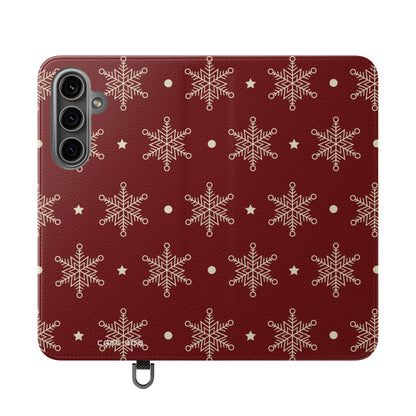 Cream Snowflakes Crimson - Samsung S24 Plus Case - Wallet