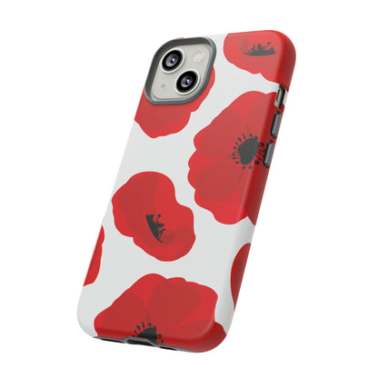 Red poppies on white iPhone case - Protective Phone Case