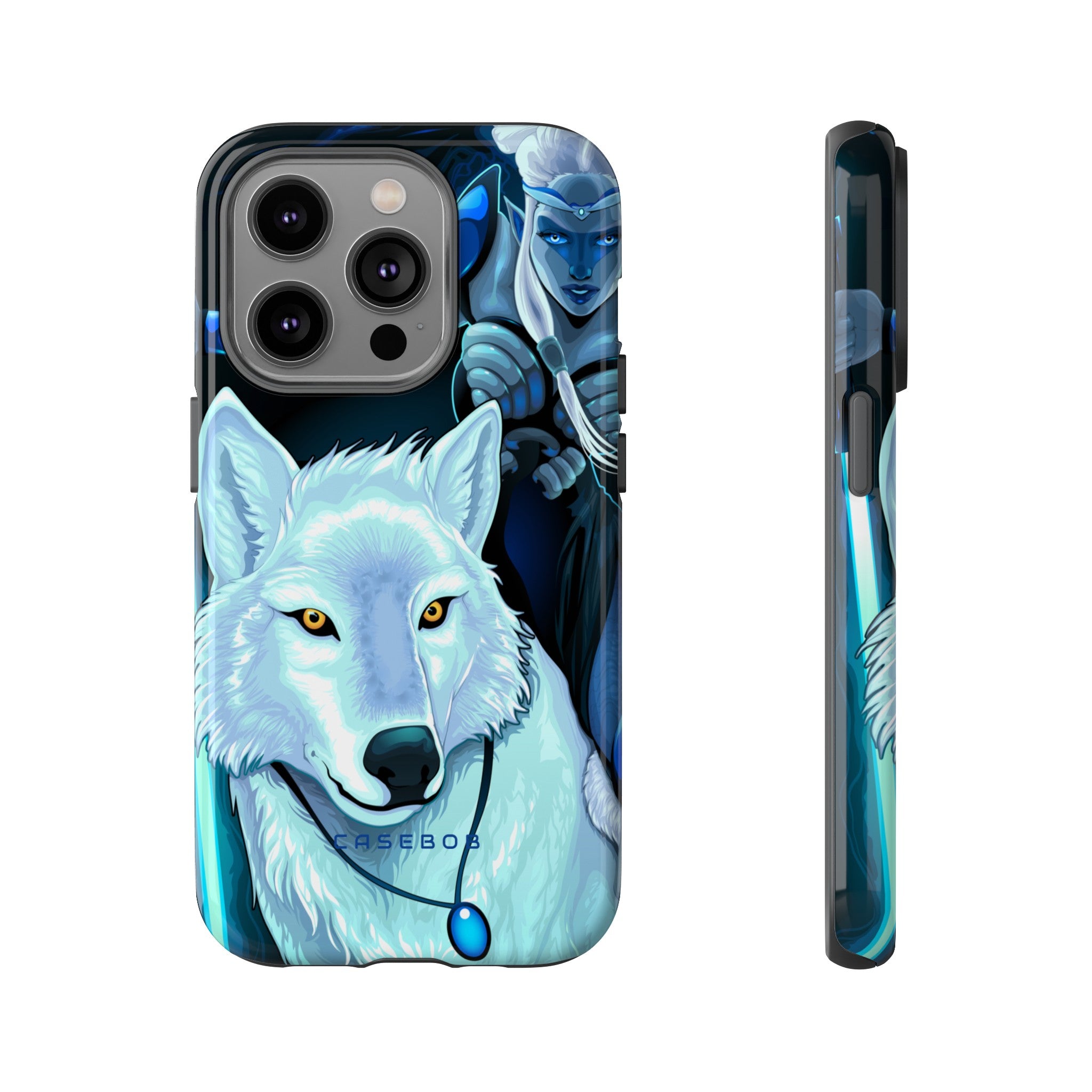 Elf with white wolf - Protective Phone Case