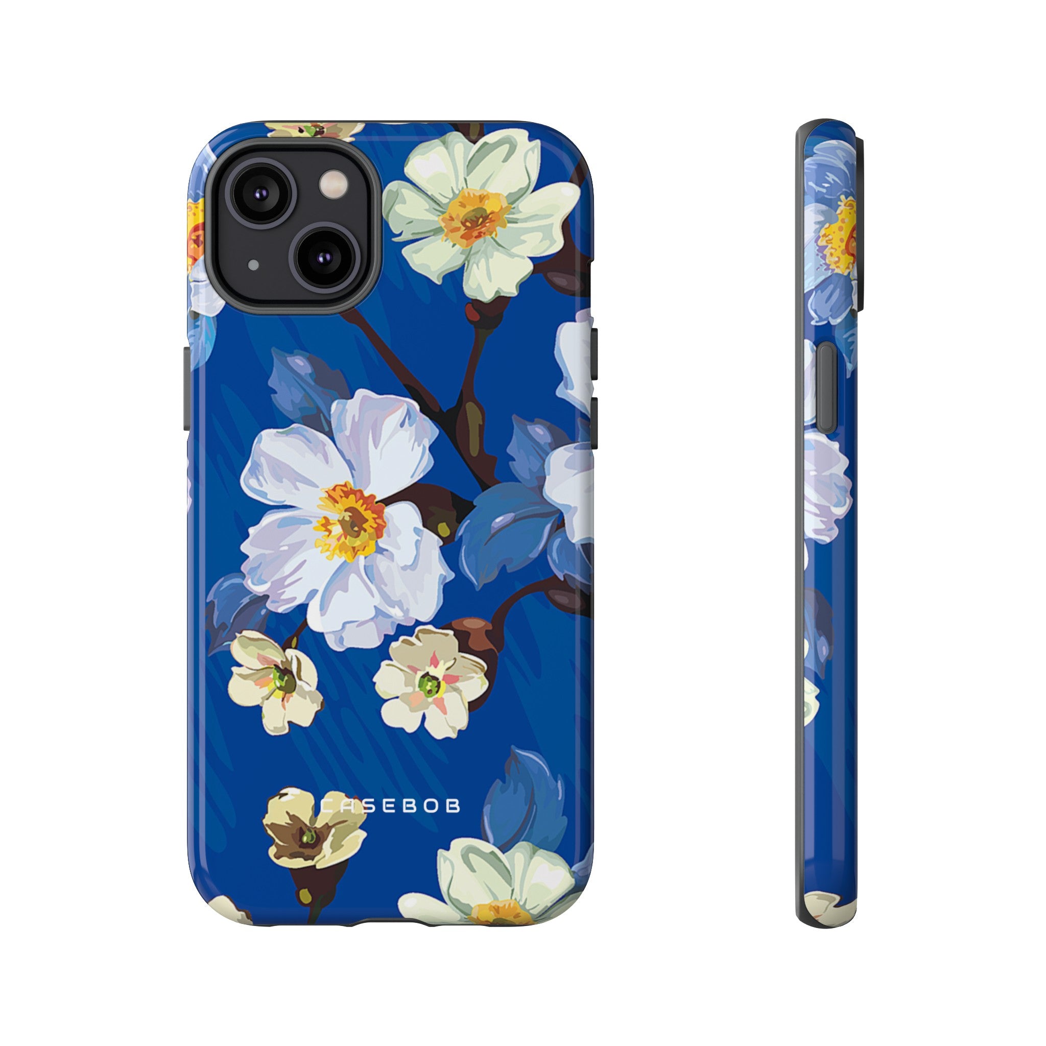 Elegant Flower on Blue iPhone Case | Tough