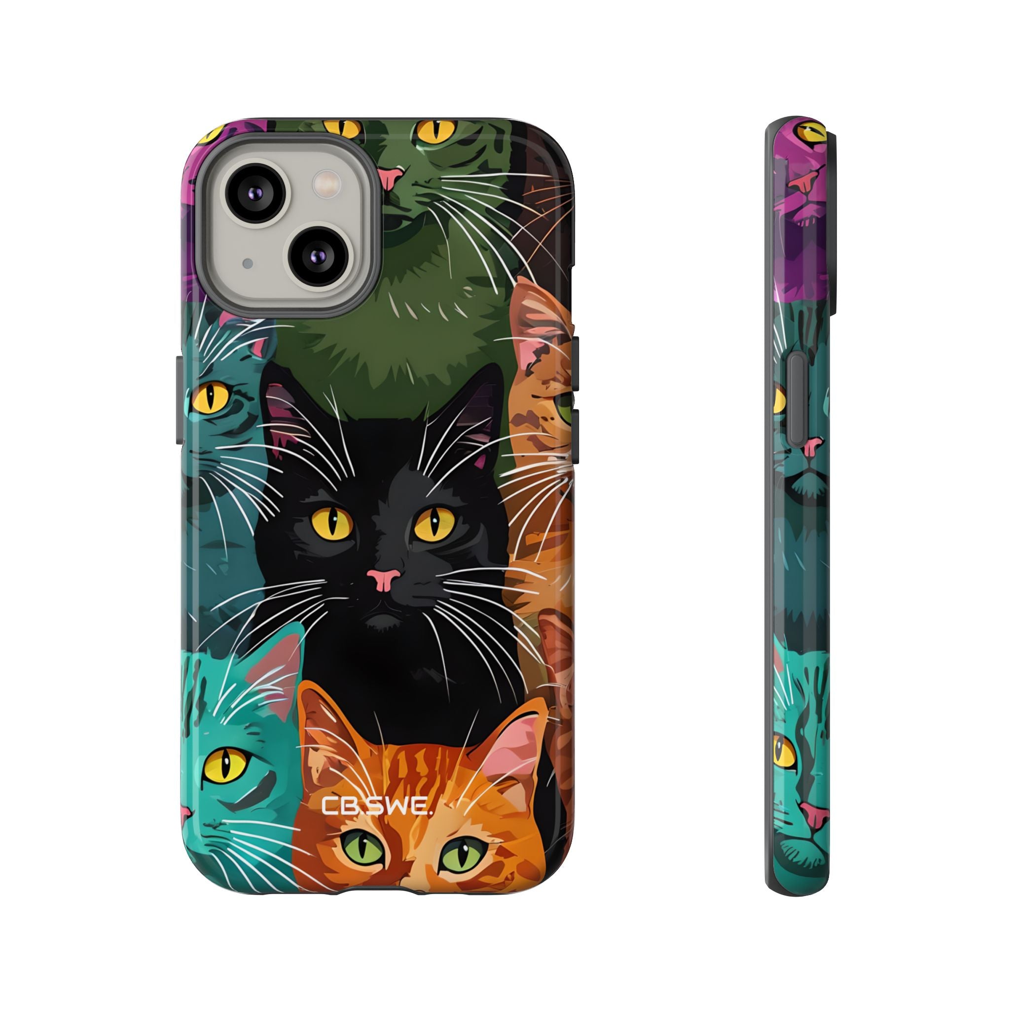Colorful Stylized Cats Digital Art Mobile Wallpaper iPhone 14 - Tough