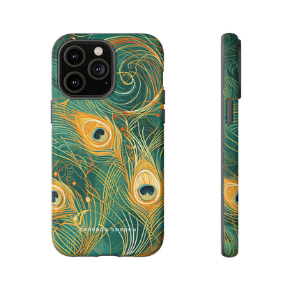 Peacock Elegance in Teal and Gold iPhone 14 - Tough Phone Case