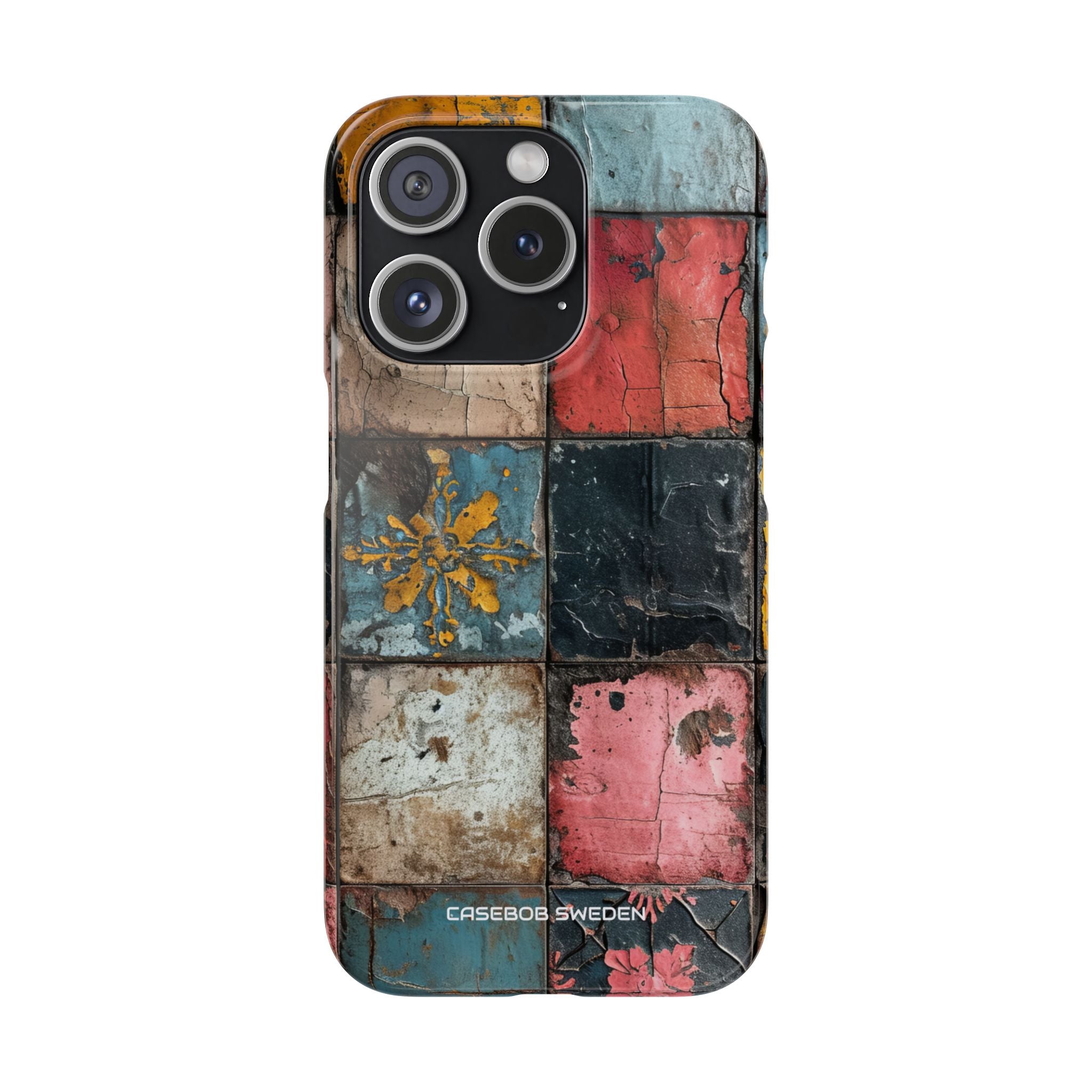 Rustic Red-Yellow Vintage Tiles - Slim iPhone 15 Phone Case