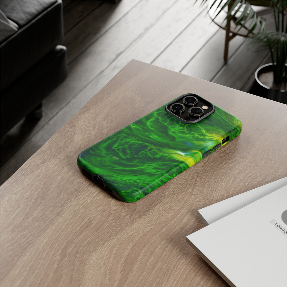 Neon Green Wave Ink Art iPhone Case (Protective) Phone Case