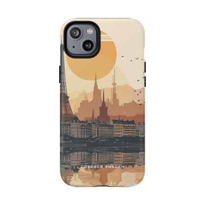 Eiffel Tower Silhouette with Birds and Sun Reflection iPhone 14 | Tough+ Phone Case