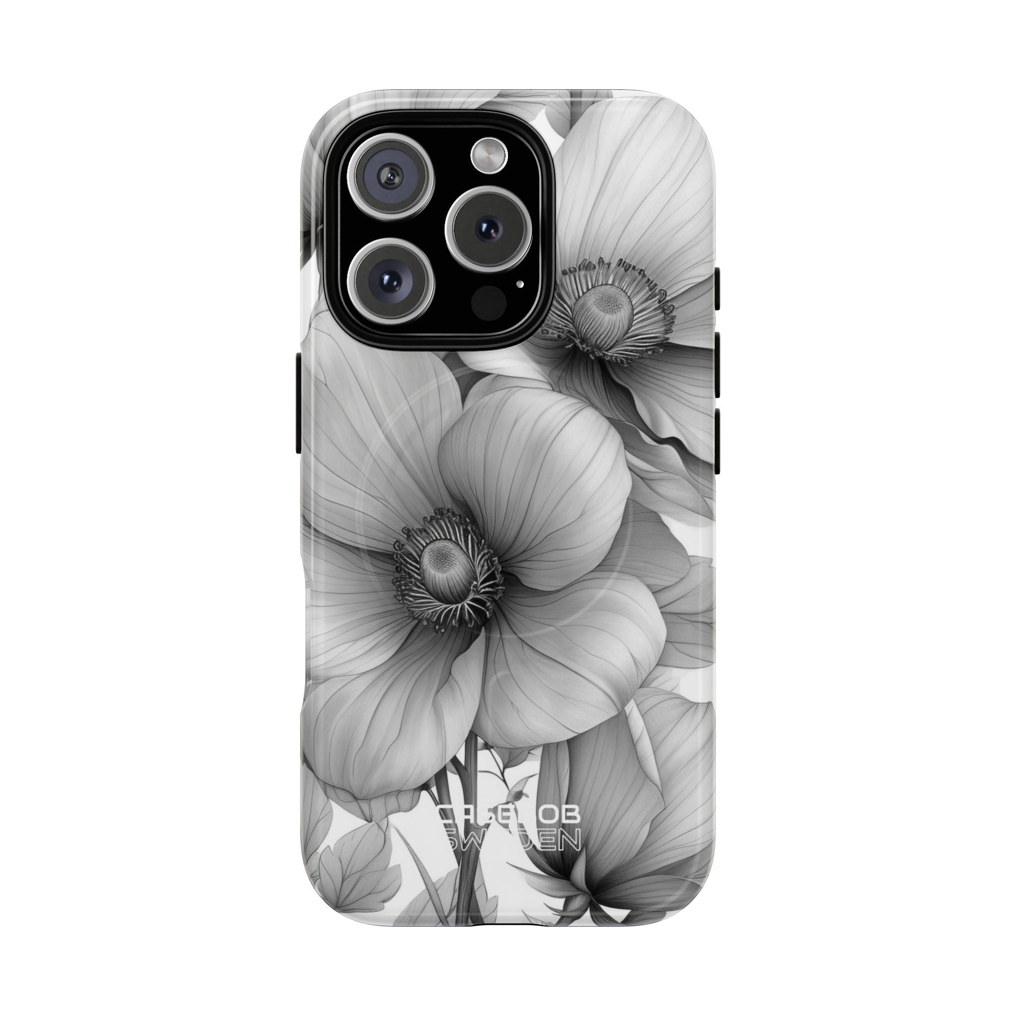 Grayscale Floral Harmony iPhone 16 - Tough+