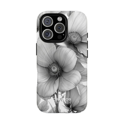 Grayscale Floral Harmony iPhone 16 - Tough+